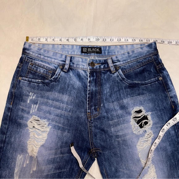 CJ Black Jeans Men's 34x34 Blue Denim Distressed Ripped Relaxed Straight Jeans - Picture 3 of 9